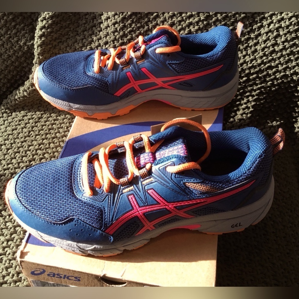 NWT Kid’s ASICS Gel-Venture 8 GS Mako Blue/Pink Glo, Lace-Up Sneakers; Size 6.5